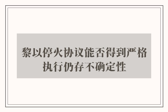 黎以停火协议能否得到严格执行仍存不确定性