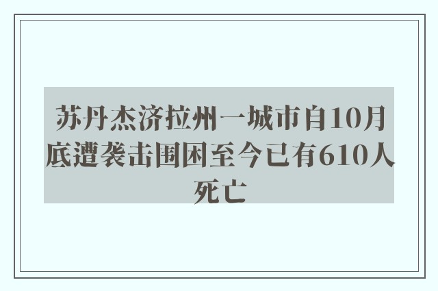 苏丹杰济拉州一城市自10月底遭袭击围困至今已有610人死亡