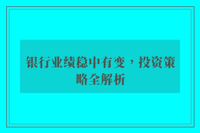 银行业绩稳中有变，投资策略全解析