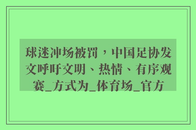 球迷冲场被罚，中国足协发文呼吁文明、热情、有序观赛_方式为_体育场_官方