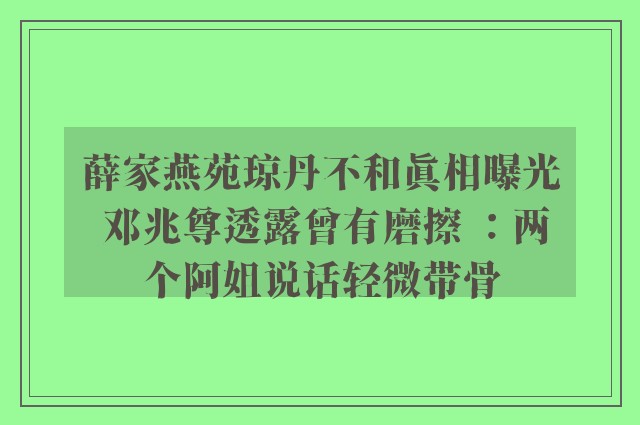 薛家燕苑琼丹不和真相曝光 邓兆尊透露曾有磨擦 ：两个阿姐说话轻微带骨