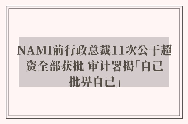 NAMI前行政总裁11次公干超资全部获批 审计署揭「自己批畀自己」