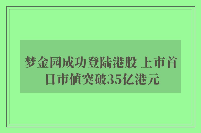 梦金园成功登陆港股 上市首日市值突破35亿港元