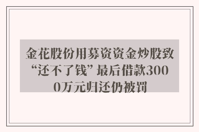 金花股份用募资资金炒股致“还不了钱” 最后借款3000万元归还仍被罚