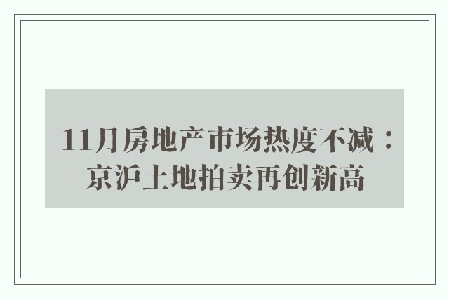 11月房地产市场热度不减：京沪土地拍卖再创新高