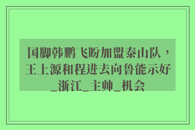 国脚韩鹏飞盼加盟泰山队，王上源和程进去向鲁能示好_浙江_主帅_机会