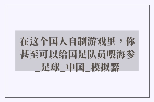 在这个国人自制游戏里，你甚至可以给国足队员喂海参_足球_中国_模拟器