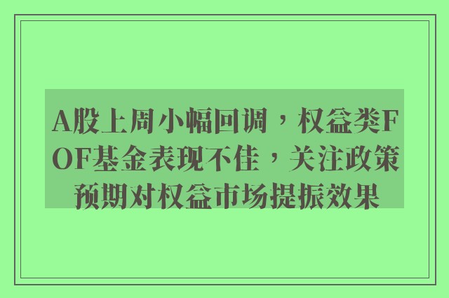 A股上周小幅回调，权益类FOF基金表现不佳，关注政策预期对权益市场提振效果