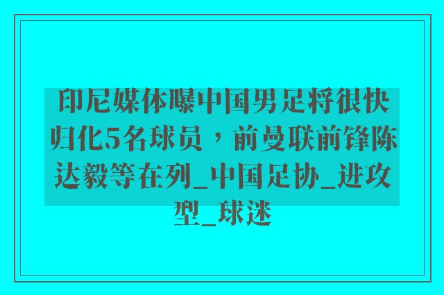 印尼媒体曝中国男足将很快归化5名球员，前曼联前锋陈达毅等在列_中国足协_进攻型_球迷