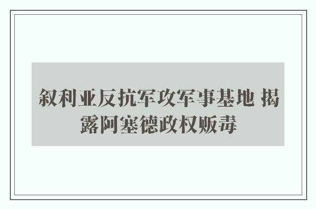 叙利亚反抗军攻军事基地 揭露阿塞德政权贩毒