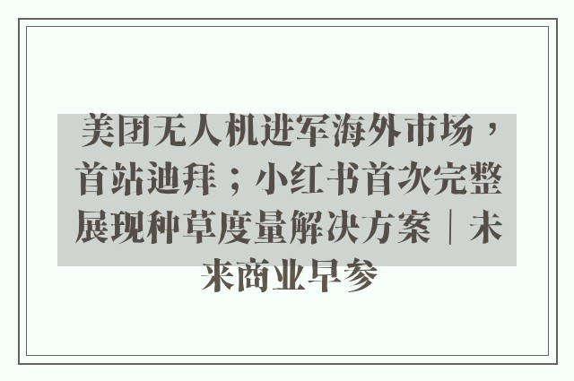 美团无人机进军海外市场，首站迪拜；小红书首次完整展现种草度量解决方案｜未来商业早参