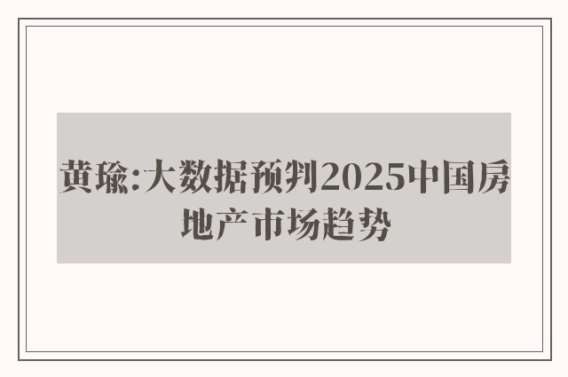 黄瑜:大数据预判2025中国房地产市场趋势