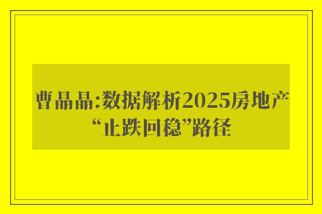 曹晶晶:数据解析2025房地产“止跌回稳”路径