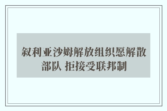 叙利亚沙姆解放组织愿解散部队 拒接受联邦制