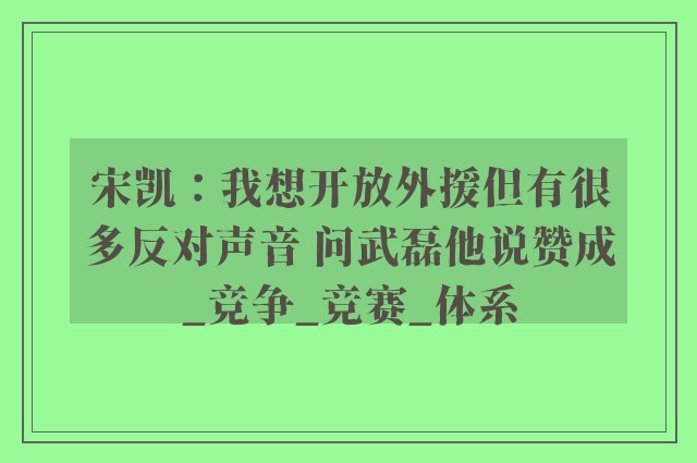 宋凯：我想开放外援但有很多反对声音 问武磊他说赞成_竞争_竞赛_体系