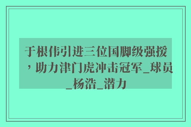 于根伟引进三位国脚级强援，助力津门虎冲击冠军_球员_杨浩_潜力