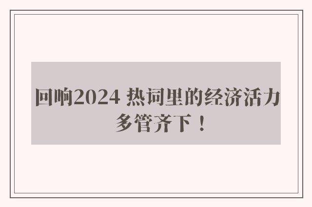 回响2024 热词里的经济活力 多管齐下！