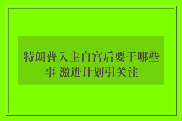 特朗普入主白宫后要干哪些事 激进计划引关注