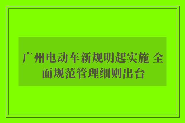 广州电动车新规明起实施 全面规范管理细则出台