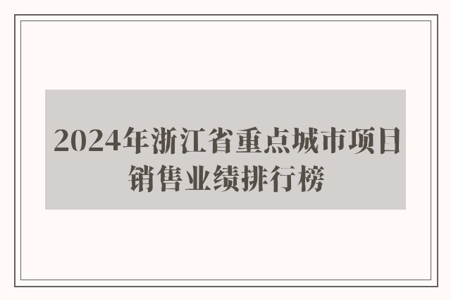 2024年浙江省重点城市项目销售业绩排行榜